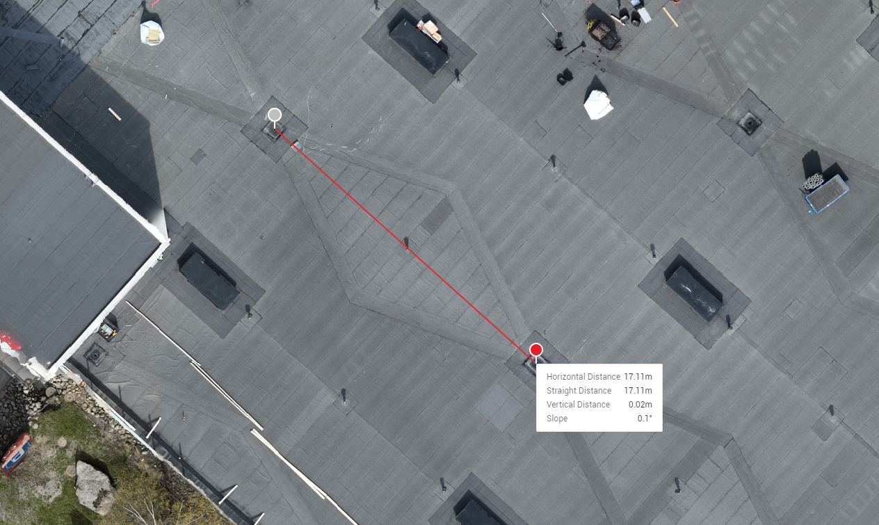 Rooftop orthophoto with precision distance measurement