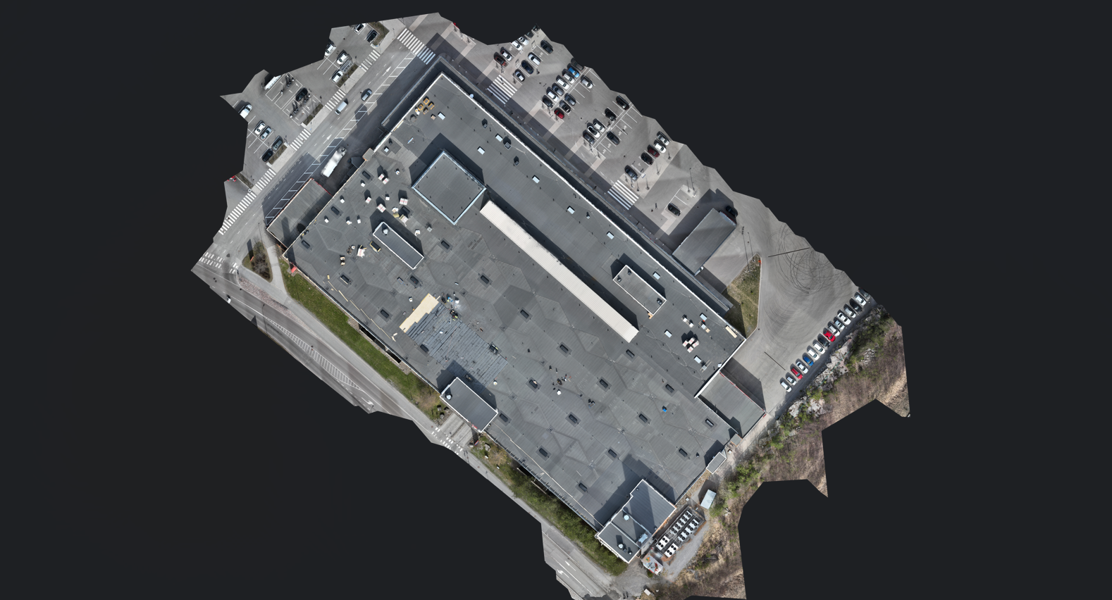Aerial orthophoto of a large commercial building complex